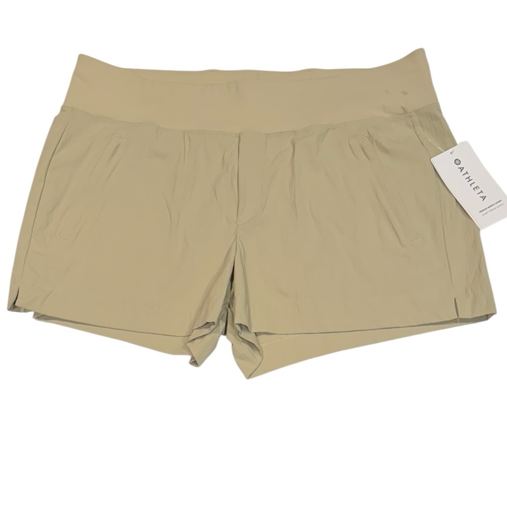 ATHLETA Trekkie North Short UPF Secure Pockets Tan Neutral NWT 16 - Picture 1 of 13